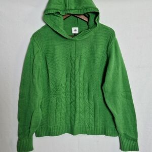 Cabi Womens Laid Back Hooded Sweater Size M Green Crew Neck Cable Knit Pullover